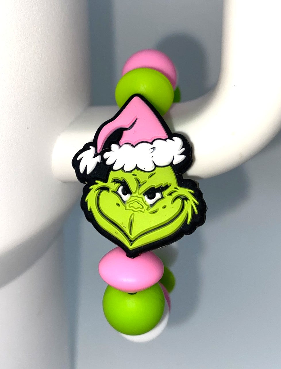Mean Green Guy Pink Santa Hat Christmas Stanley Tumbler Cup Handle Charm