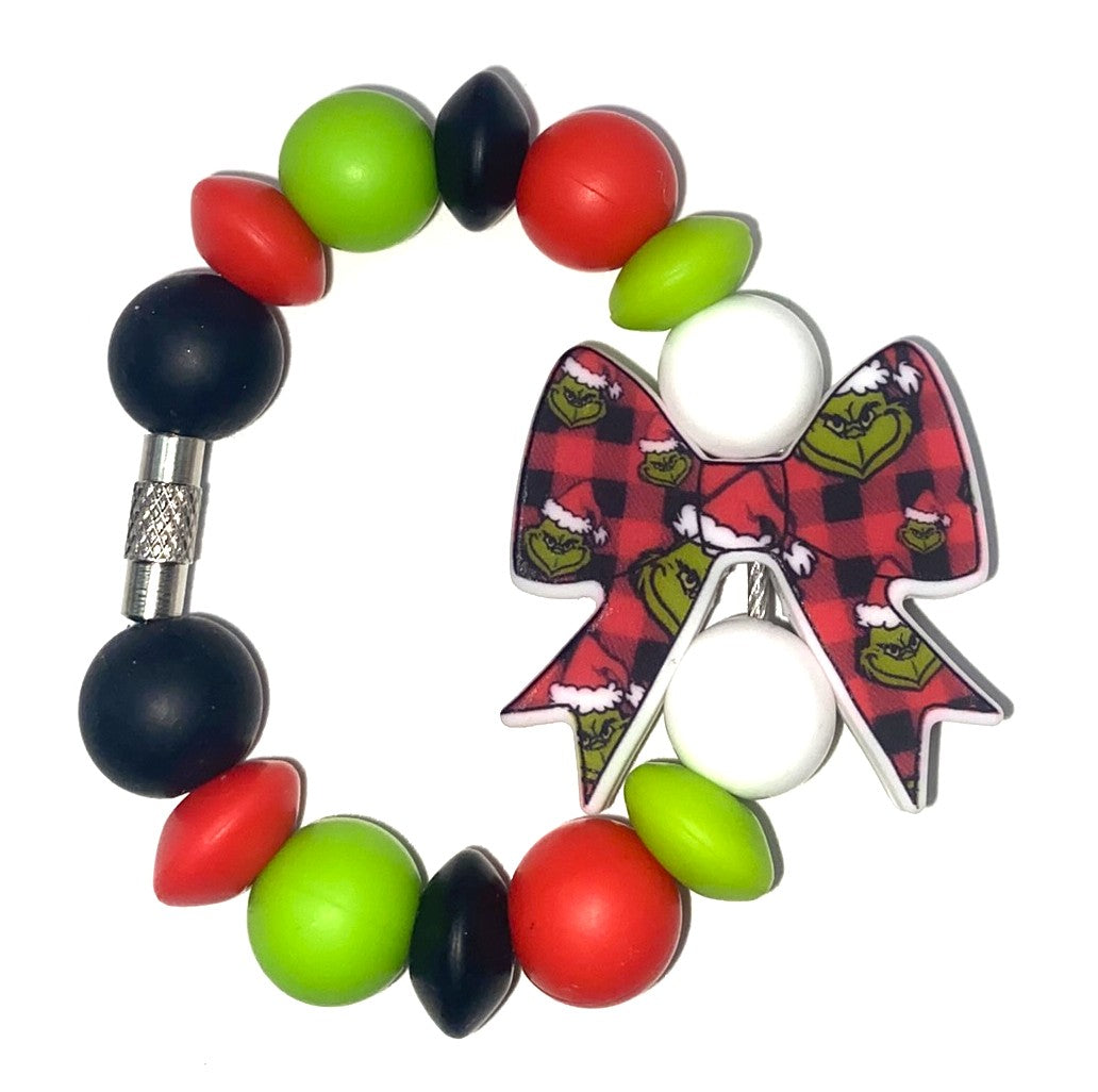 Mean Green Guy Plaid Bow Christmas Stanley Tumbler Cup Handle Charm