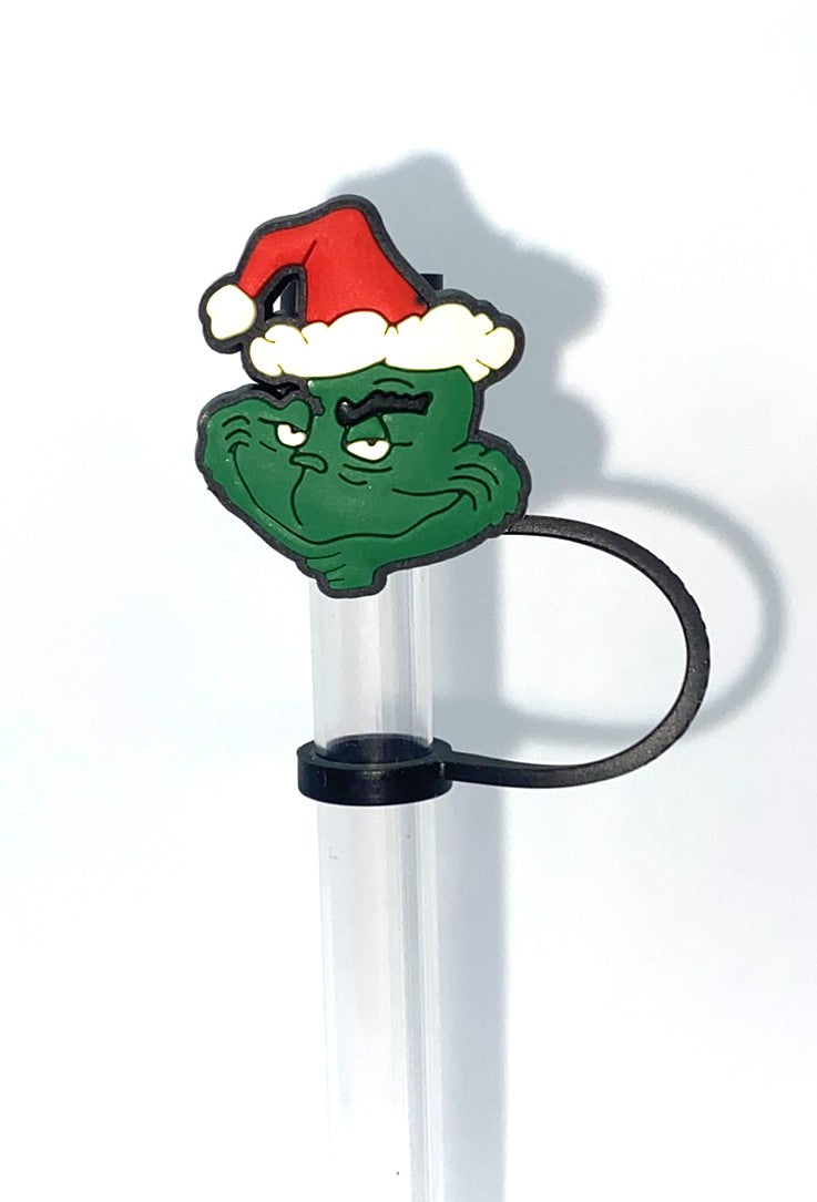 Mean Green Guy Red Santa Hat Straw Topper