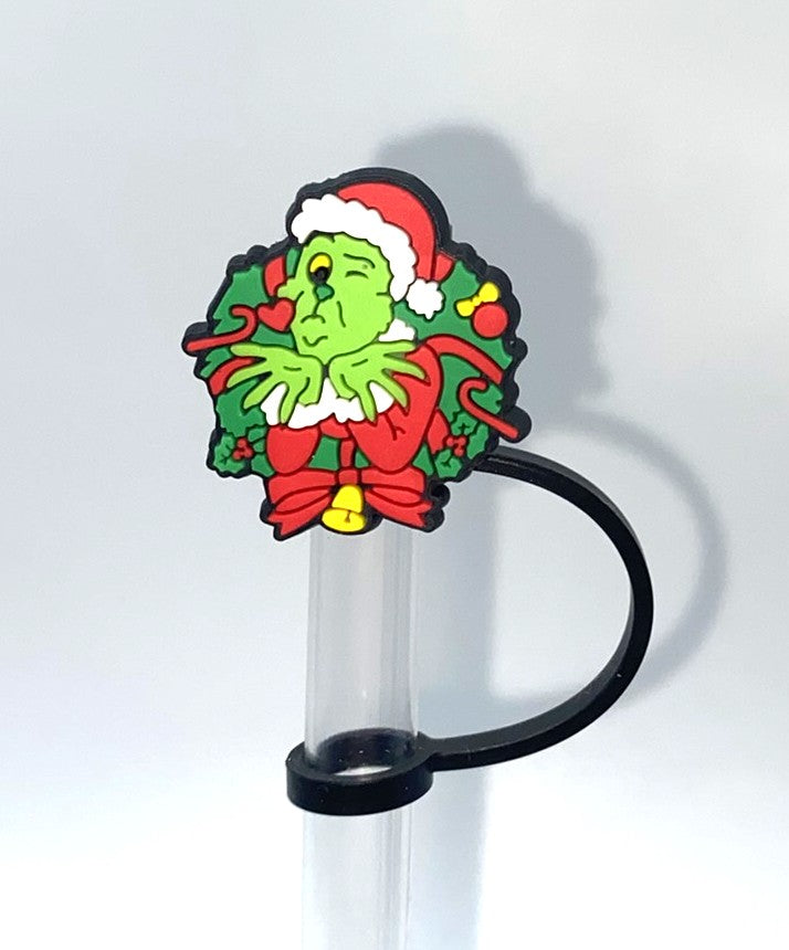 Mean Green Guy Christmas Wreath Santa Straw Topper