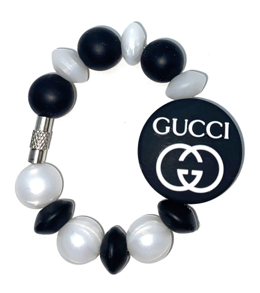 Designer Black & White Guc Round Stanley Tumbler Cup Handle Charm