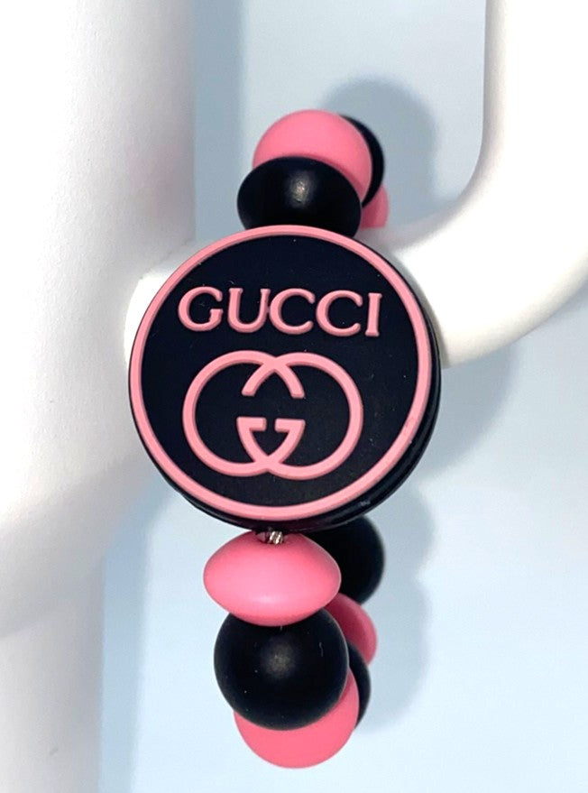 Designer Black & Pink Guc Round Stanley Tumbler Cup Handle Charm