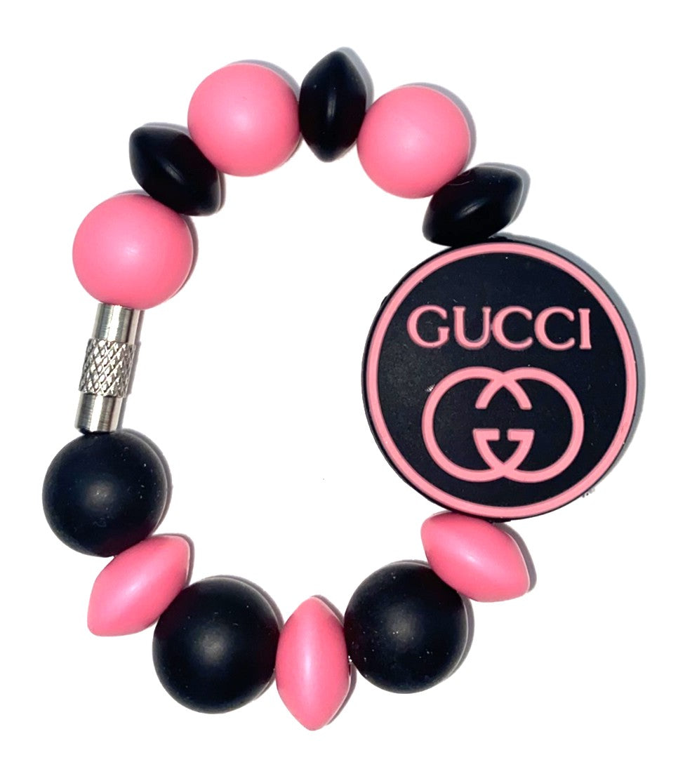 Designer Black & Pink Guc Round Stanley Tumbler Cup Handle Charm