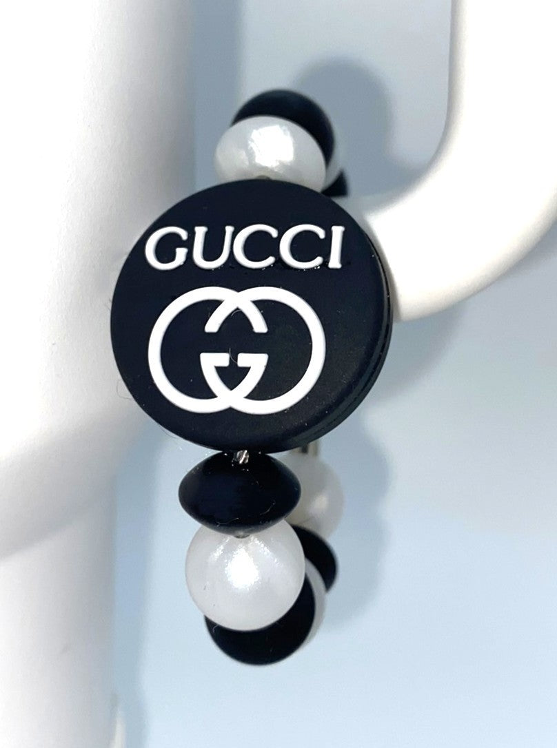 Designer Black & White Guc Round Stanley Tumbler Cup Handle Charm