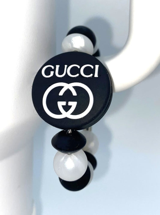 Designer Black & White Guc Round Stanley Tumbler Cup Handle Charm