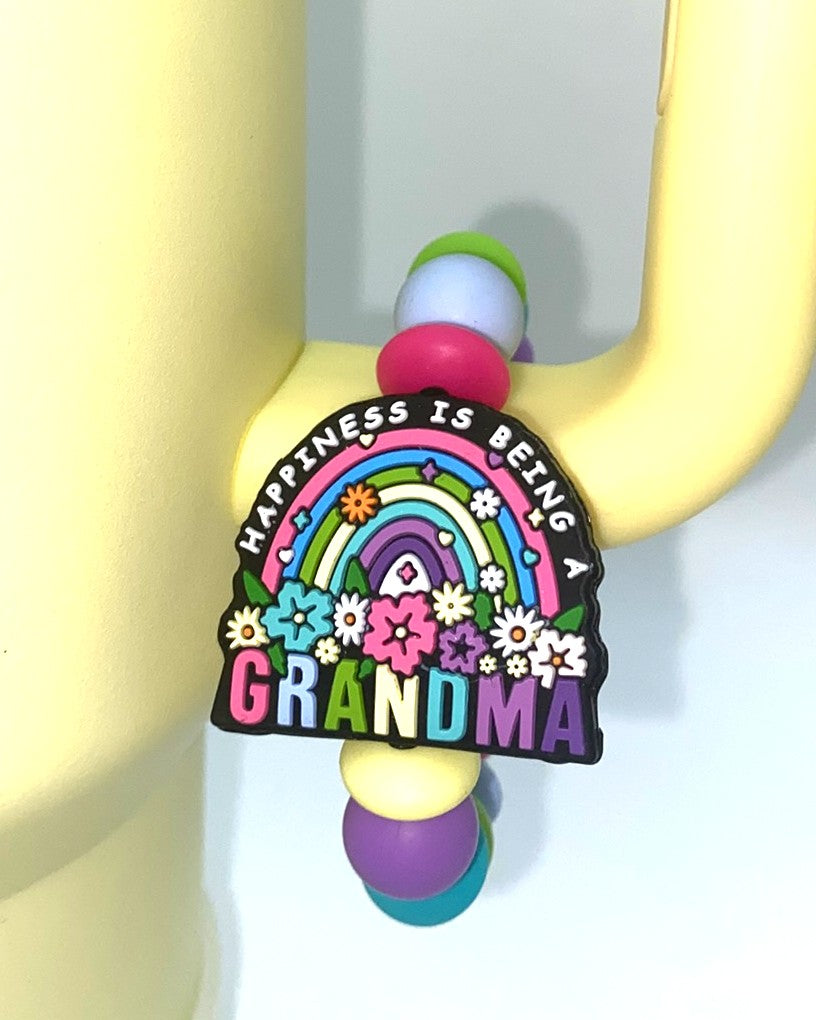 Happiness Is Being A Grandma Floral Rainbow Stanley Tumbler Cup Handle Charm
