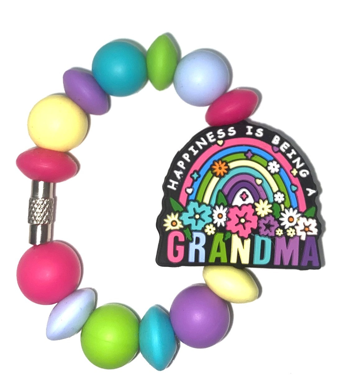 Happiness Is Being A Grandma Floral Rainbow Stanley Tumbler Cup Handle Charm