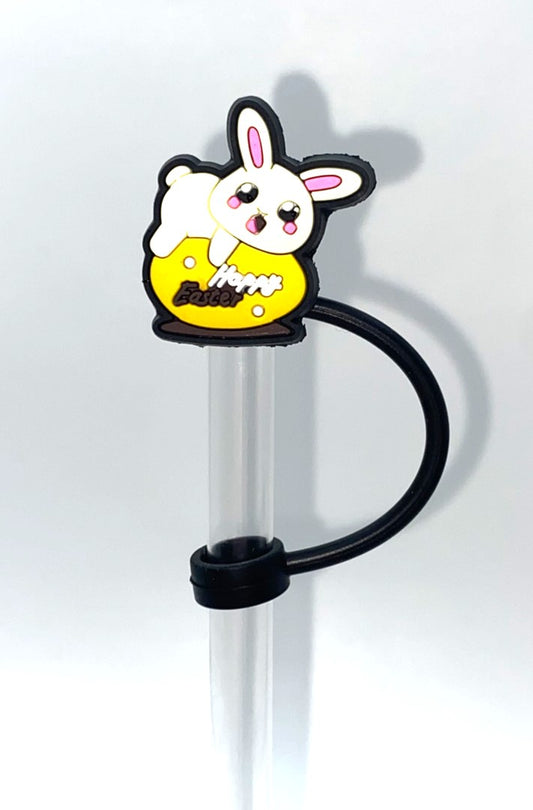 Happy Easter Bunny on Egg Straw Topper