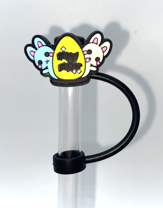 Happy Easter Egg w/Peeking Bunnies Straw Topper