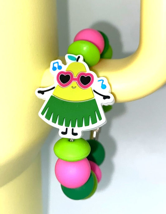 Hawaiian Pear In Grass Skirt Summer Stanley Tumbler Cup Handle Charm