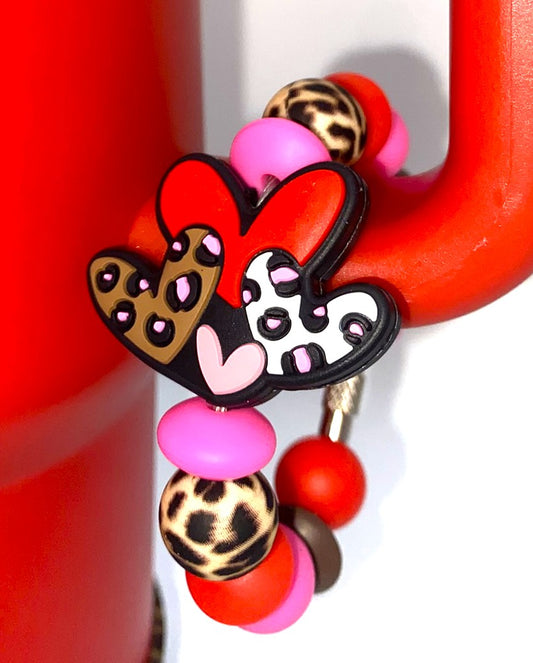 Heart Bunch Leopard Print Stanley Tumbler Cup Handle Charm