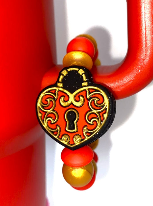 Heart Locket Red & Gold Glitter Valentine Stanley Tumbler Cup Handle Charm