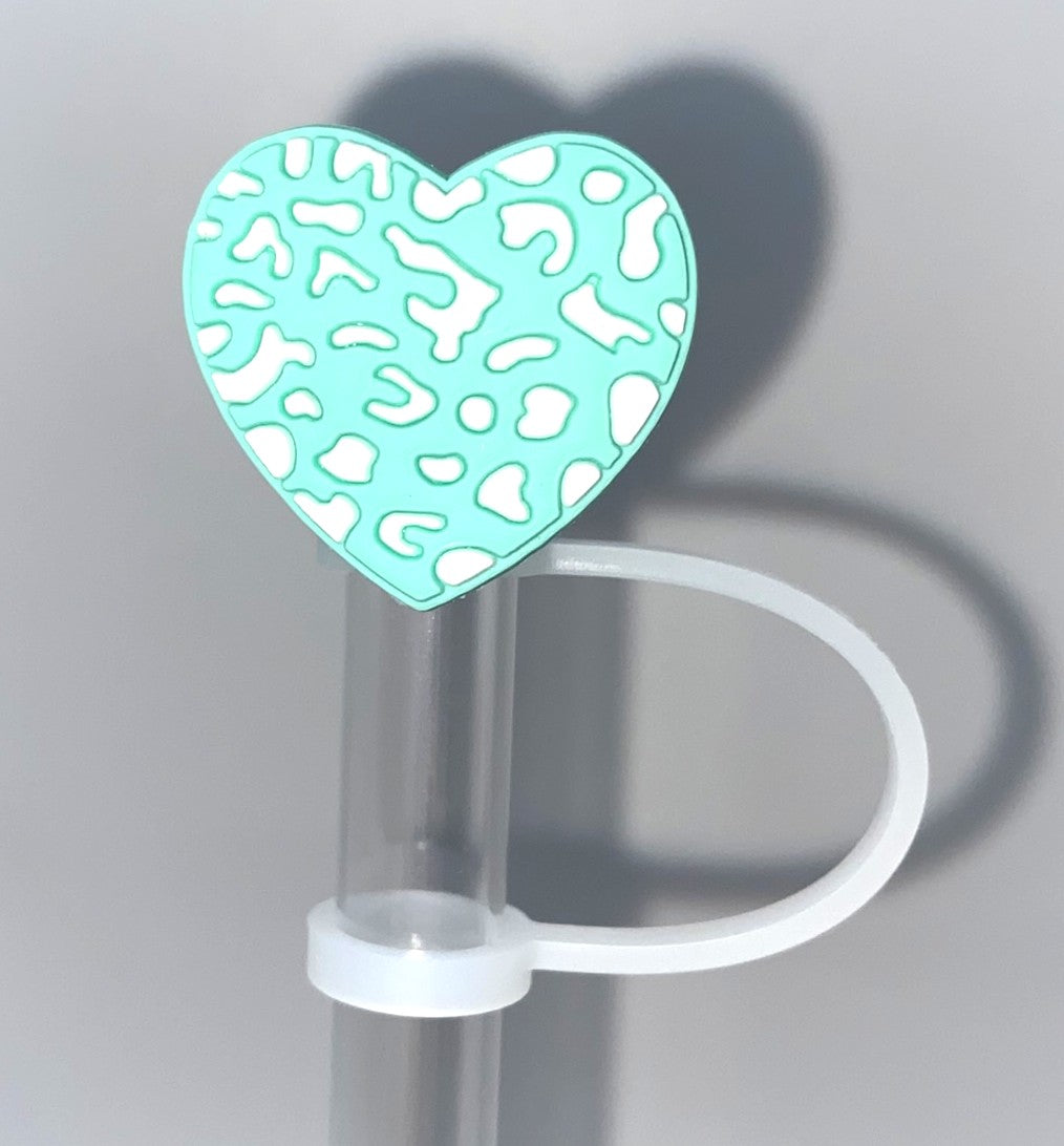 Heart Turquoise Teal & White Spots Straw Topper