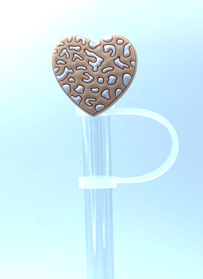 Heart Tan & White Cow Spots Straw Topper