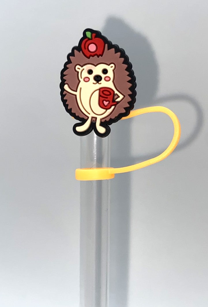 Hedgehog w/Apple & Coffee Straw Topper