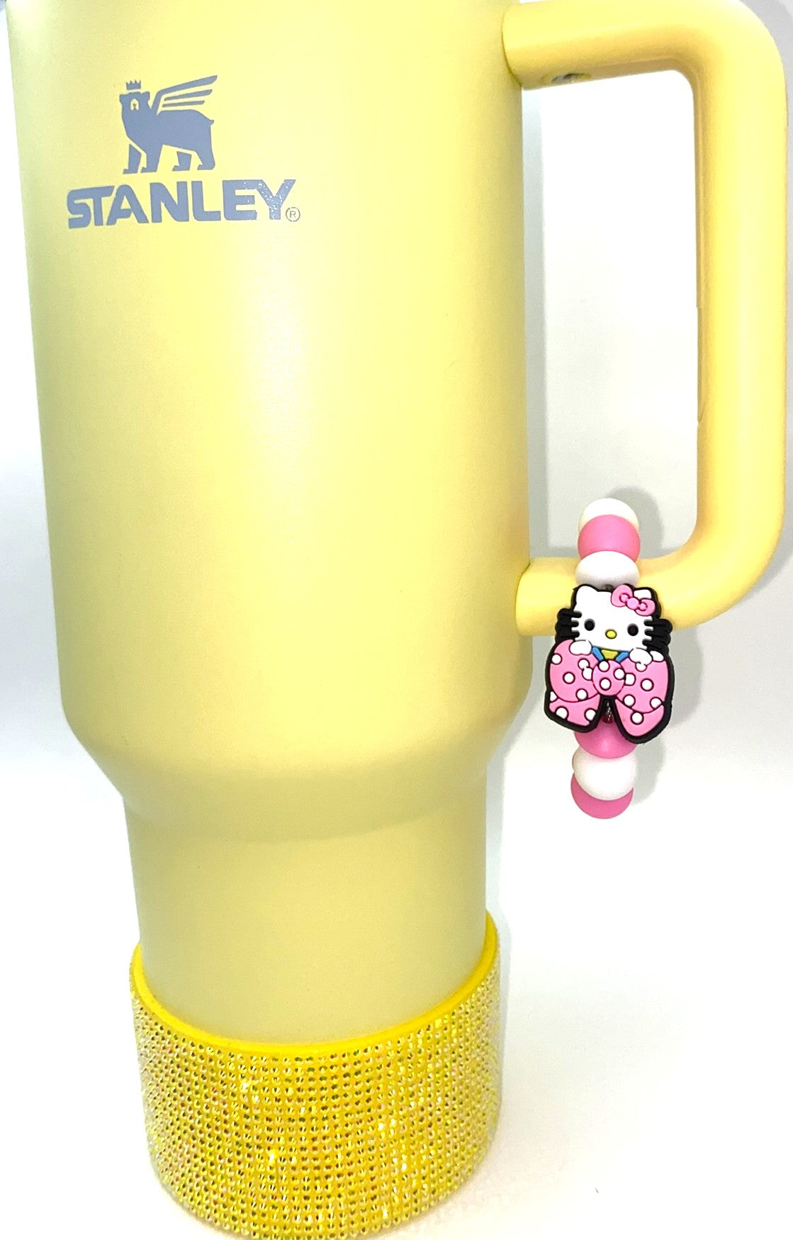 Cute Kitty Pink Polka Dot Bow Stanley Tumbler Cup Handle Charm