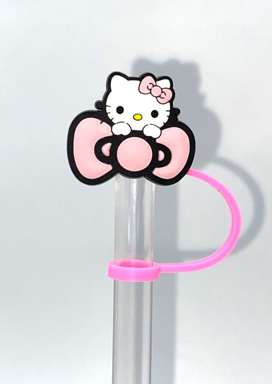 Cute Kitty Pink Bow Straw Topper