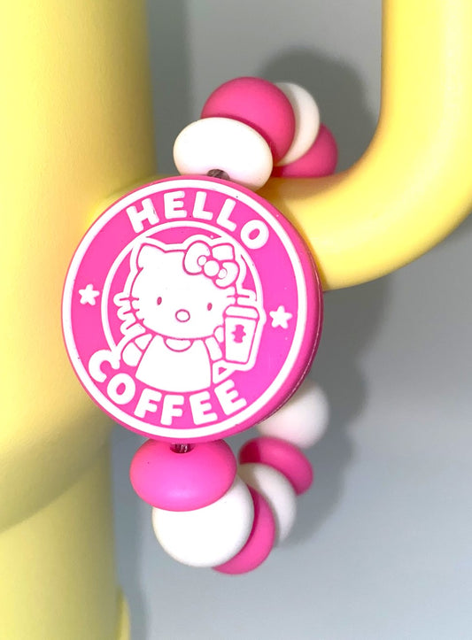 Cute Kitty Pink Hello Coffee Stanley Tumbler Cup Handle Charm