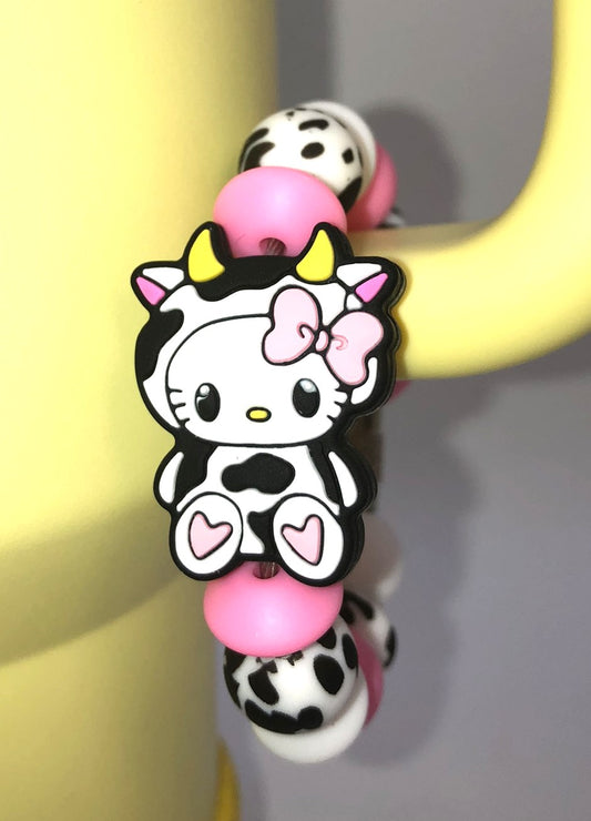 Cute Kitty In Cow Costume Stanley Cup Tumbler Handle Charm