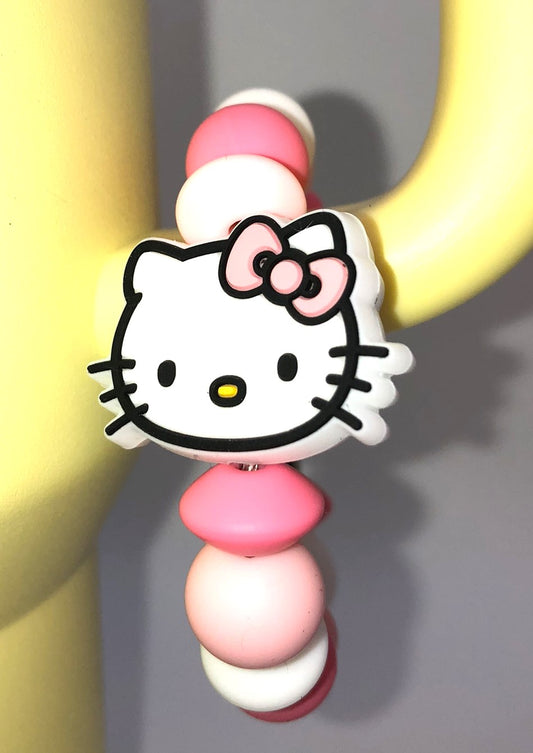 Cute Kitty Face w/Pink Bow Stanley Tumbler Cup Handle Charm