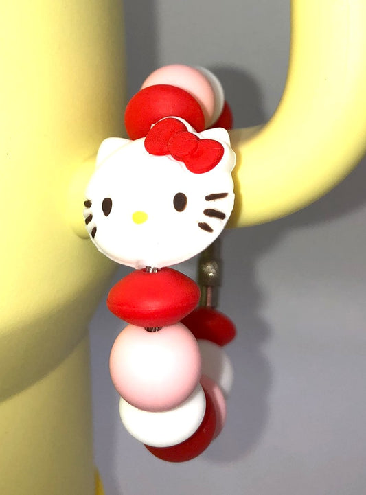 Cute Kitty Face w/Red Bow Stanley Tumbler Cup Handle Charm