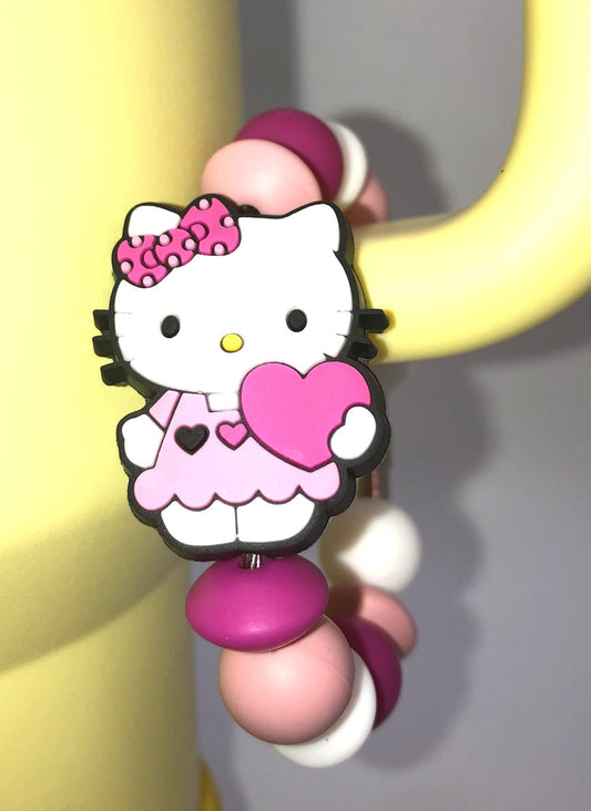 Cute Kitty Holding Heart Stanley Tumbler Cup Handle Charm