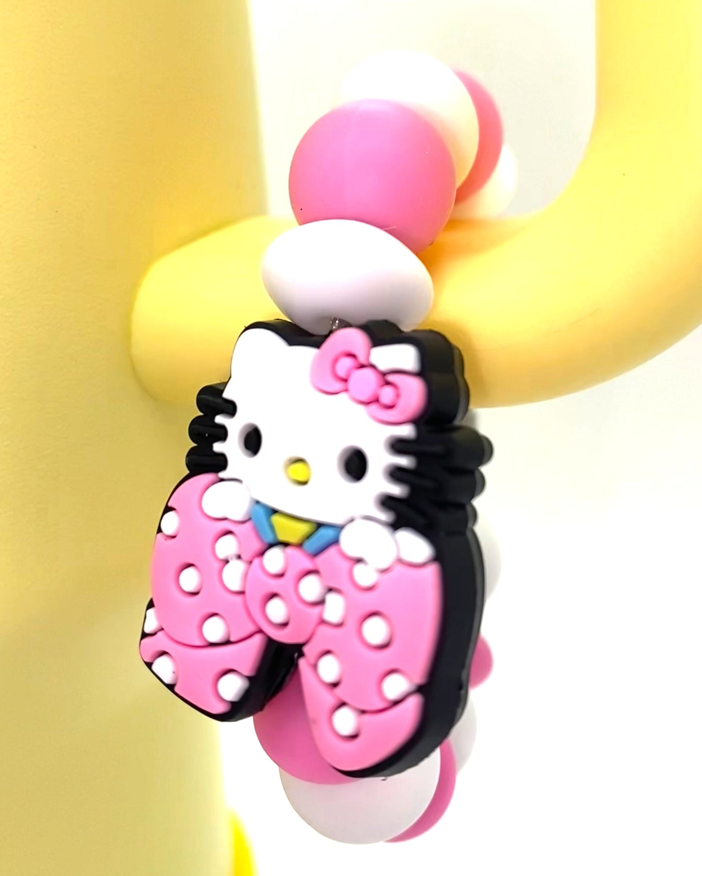 Cute Kitty Pink Polka Dot Bow Stanley Tumbler Cup Handle Charm