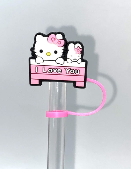 Cute Kitty I Love You w/Bunny Straw Topper