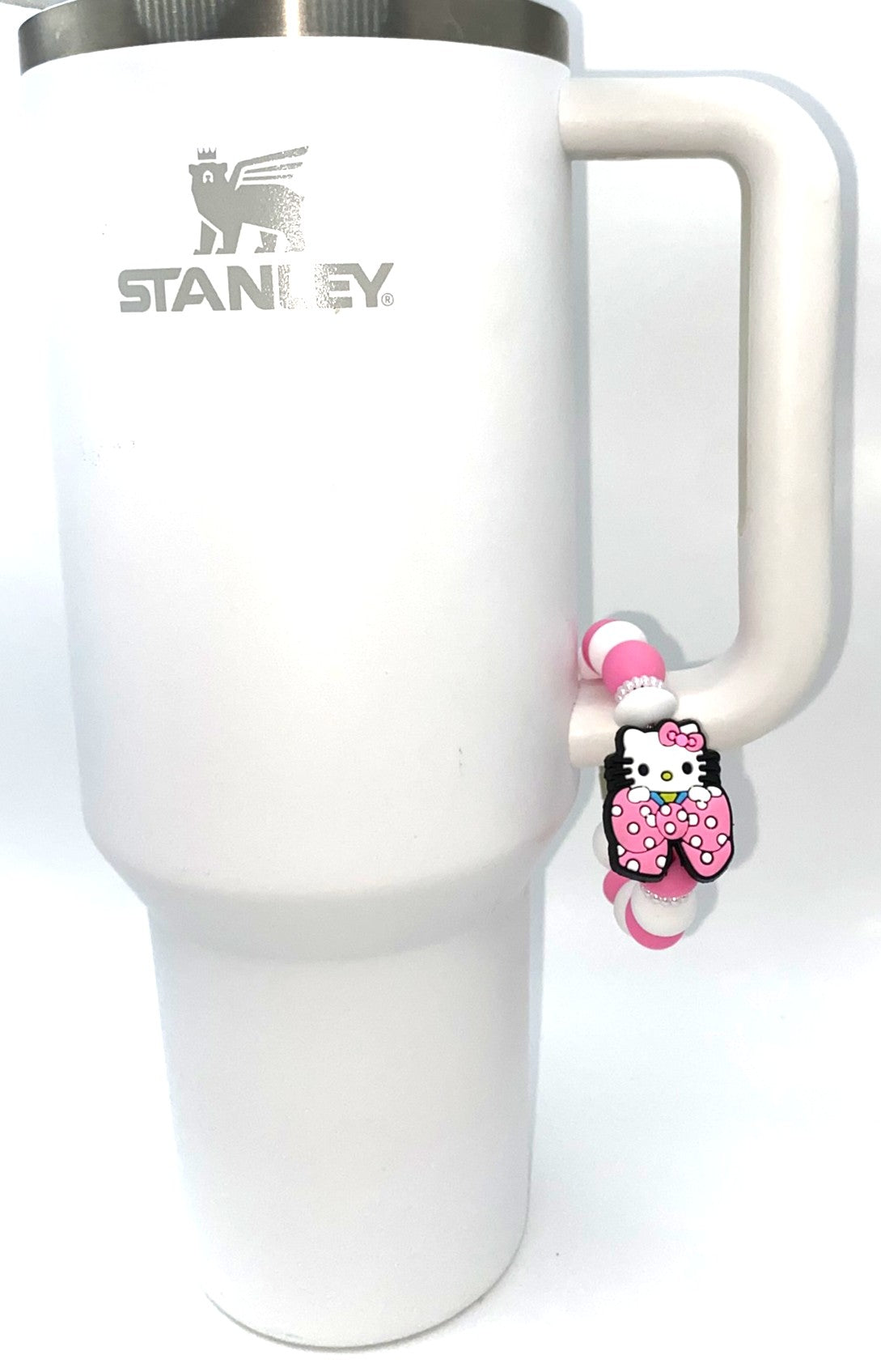 Cute Kitty Pink Polka Dot Bow Stanley Tumbler Cup Handle Charm