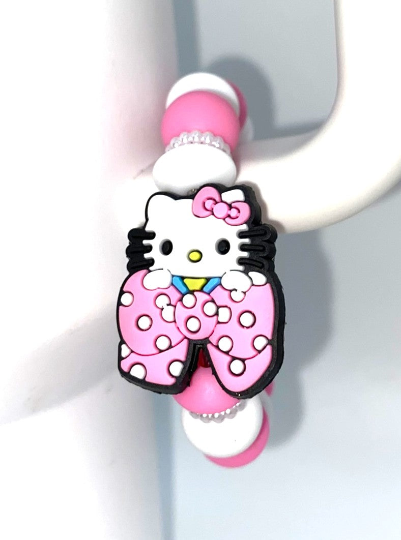Cute Kitty Pink Polka Dot Bow Stanley Tumbler Cup Handle Charm