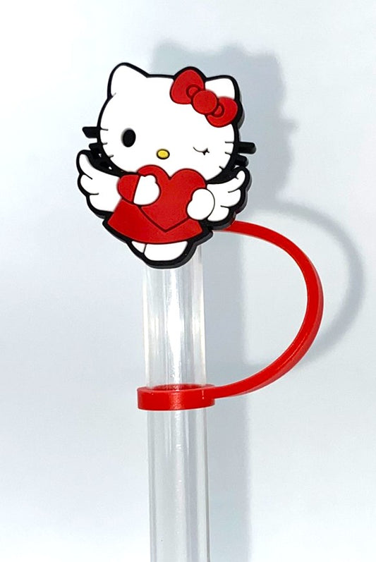Cute Kitty Angel In Red Dress w/Heart Straw Topper