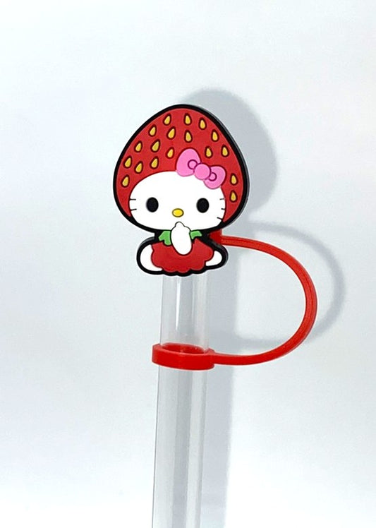 Cute Kitty Strawberry Straw Topper
