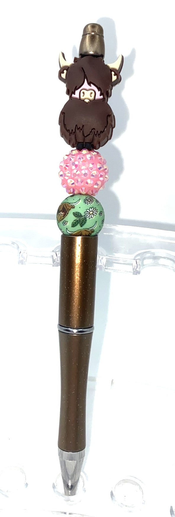 Highland Cow Chocolate Brown Beaded Pen