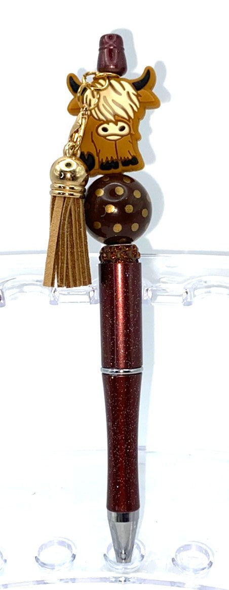 Highland Cow Dark Brown Beaded Pen