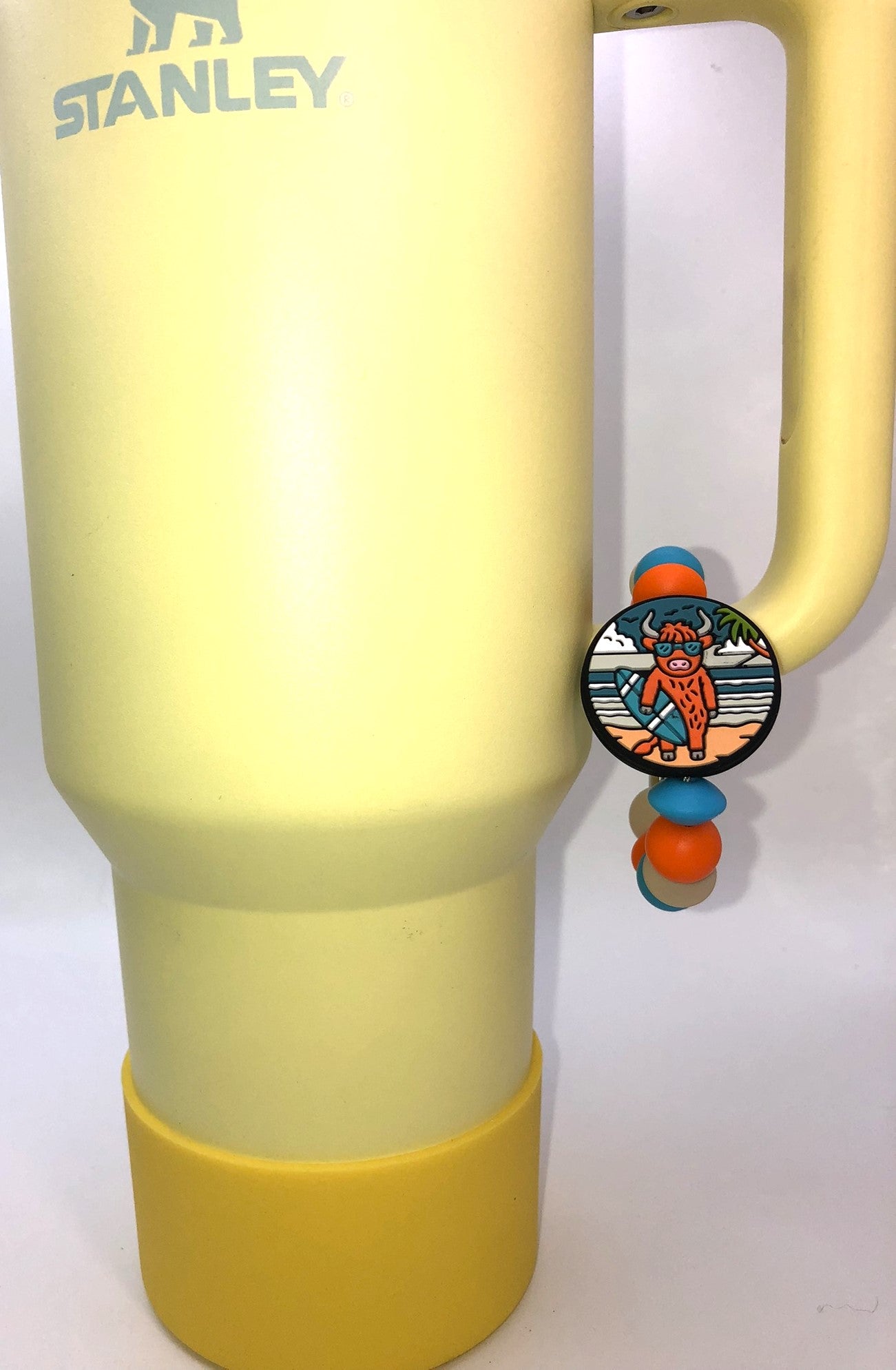 Surfing Highland Cow Stanley Tumbler Cup Handle Charm