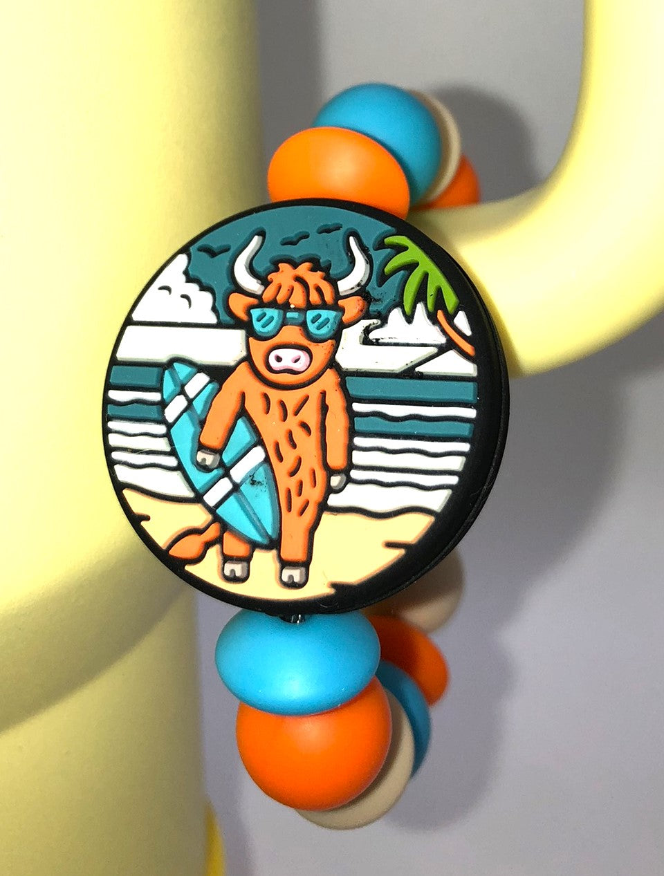 Surfing Highland Cow Stanley Tumbler Cup Handle Charm