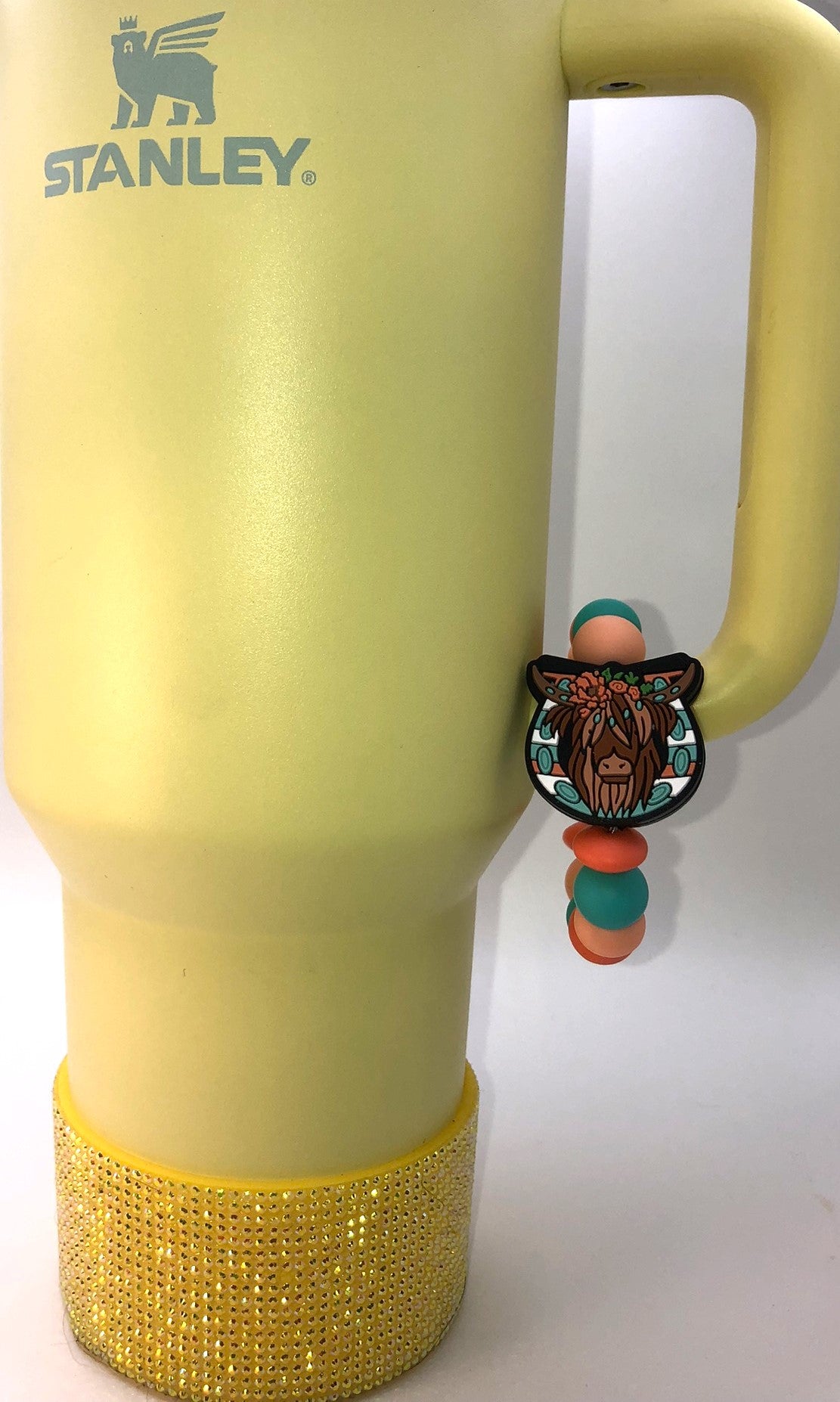 Highland Cow Floral Turquoise Horseshoe Stanley Tumbler Cup Handle Charm