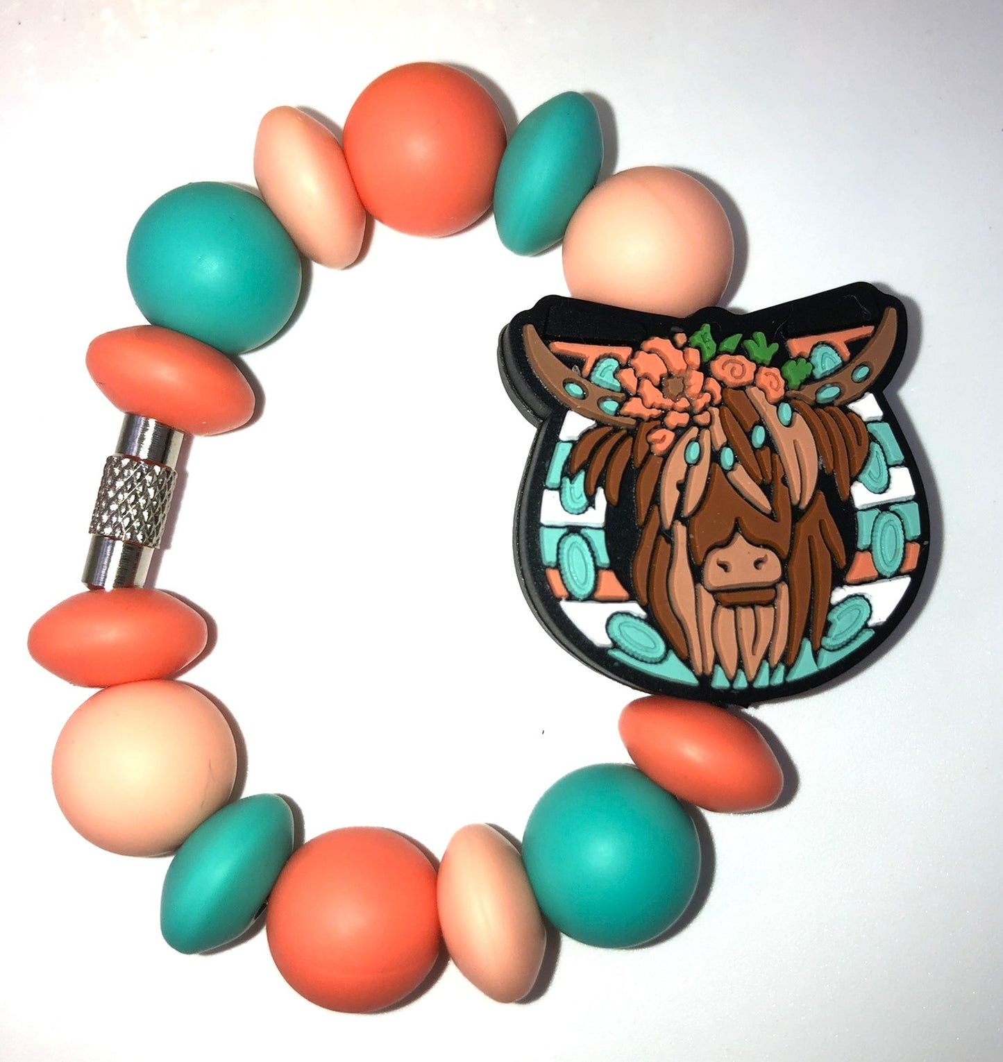 Highland Cow Floral Turquoise Horseshoe Stanley Tumbler Cup Handle Charm