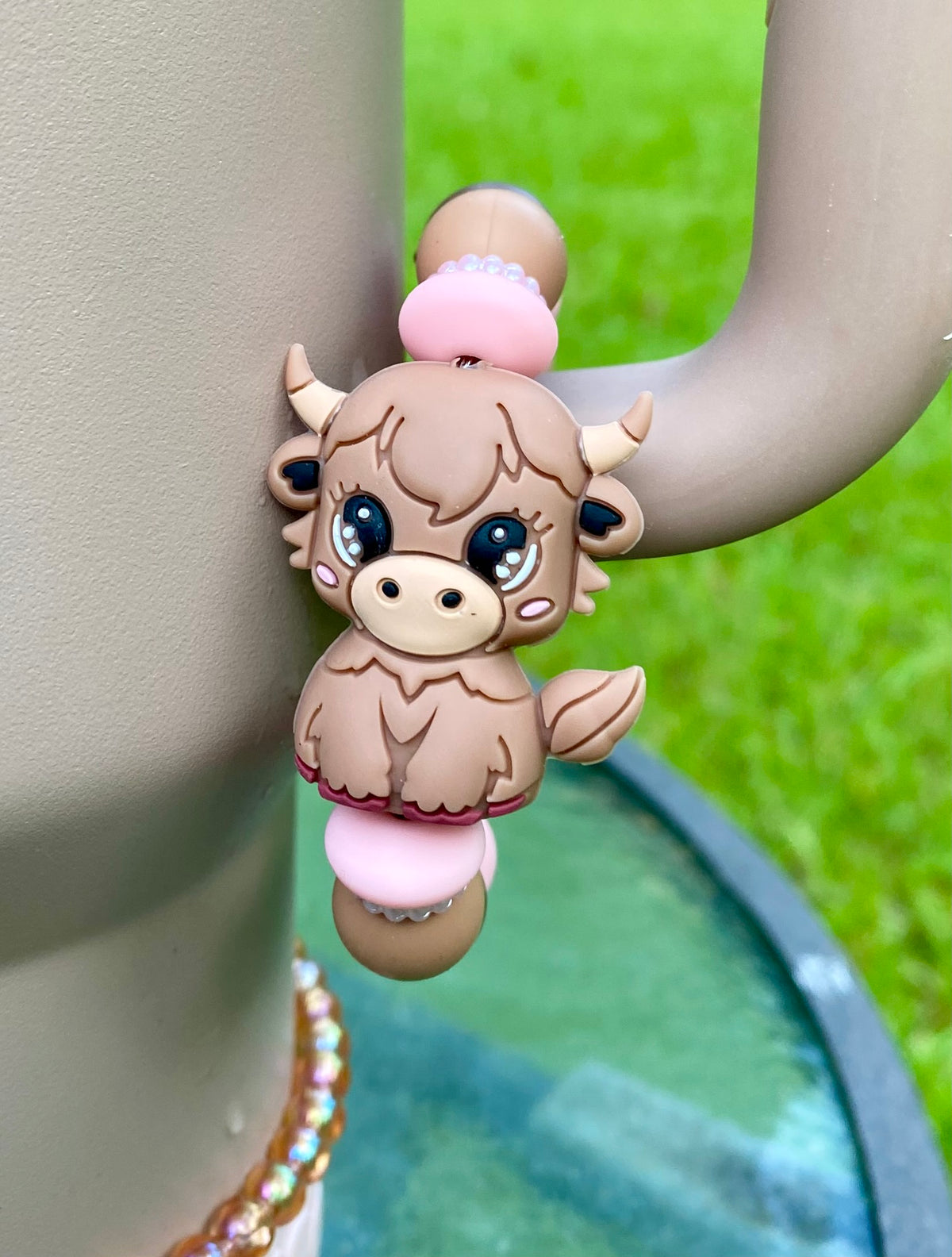 Highland Cow Cute Girl 3D Stanley Tumbler Cup Handle Charm