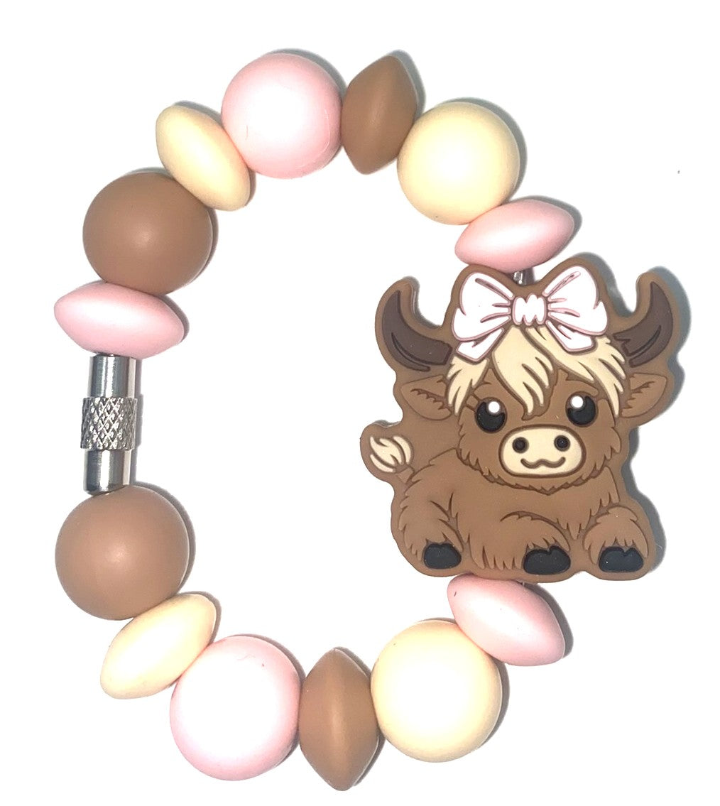 Highland Cow Girl w/Pink Bow Stanley Tumbler Cup Handle Charm