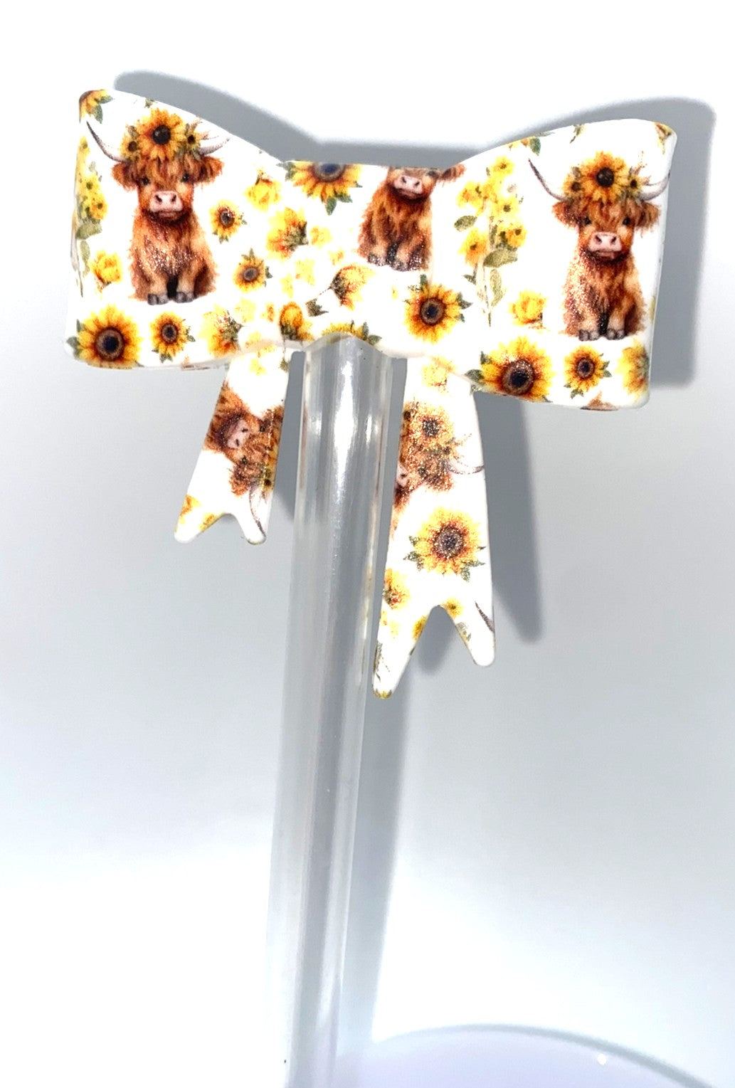 Highland Cow Sunflowers Bow Straw Topper