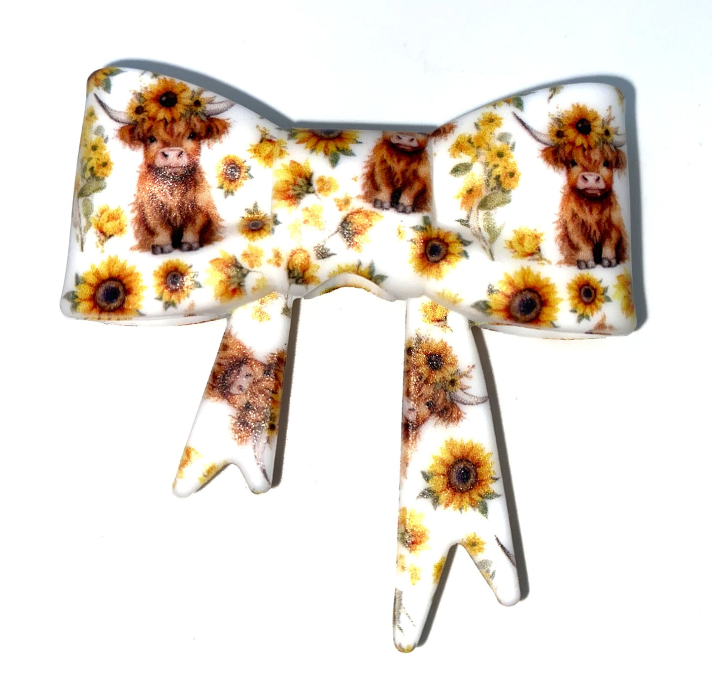 Highland Cow Sunflowers Bow Straw Topper