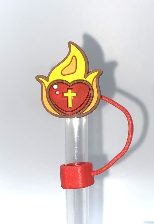 Holy Spirit Fire Cross Heart Straw Topper