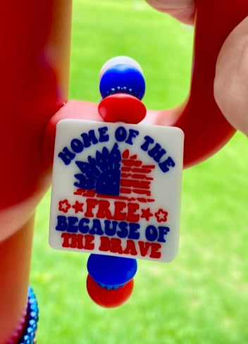 Home of the Free Because of the Brave Stanley Tumbler Cup Handle Charm