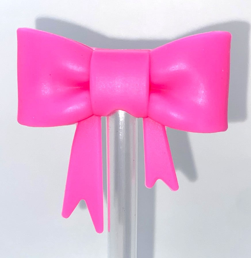 Bright Hot Pink Bow Straw Topper