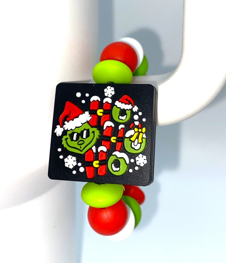 Mean Green Guy HO HO HO Santa Christmas Stanley Tumbler Cup Handle Charm
