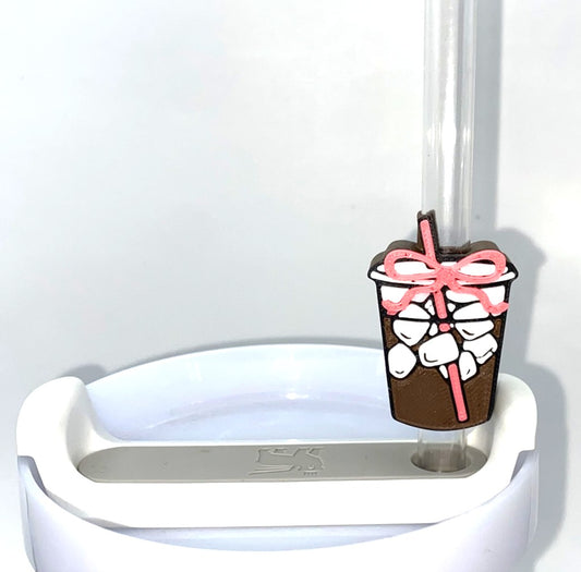 Iced Coffee w/Pink Bow Straw Sitter