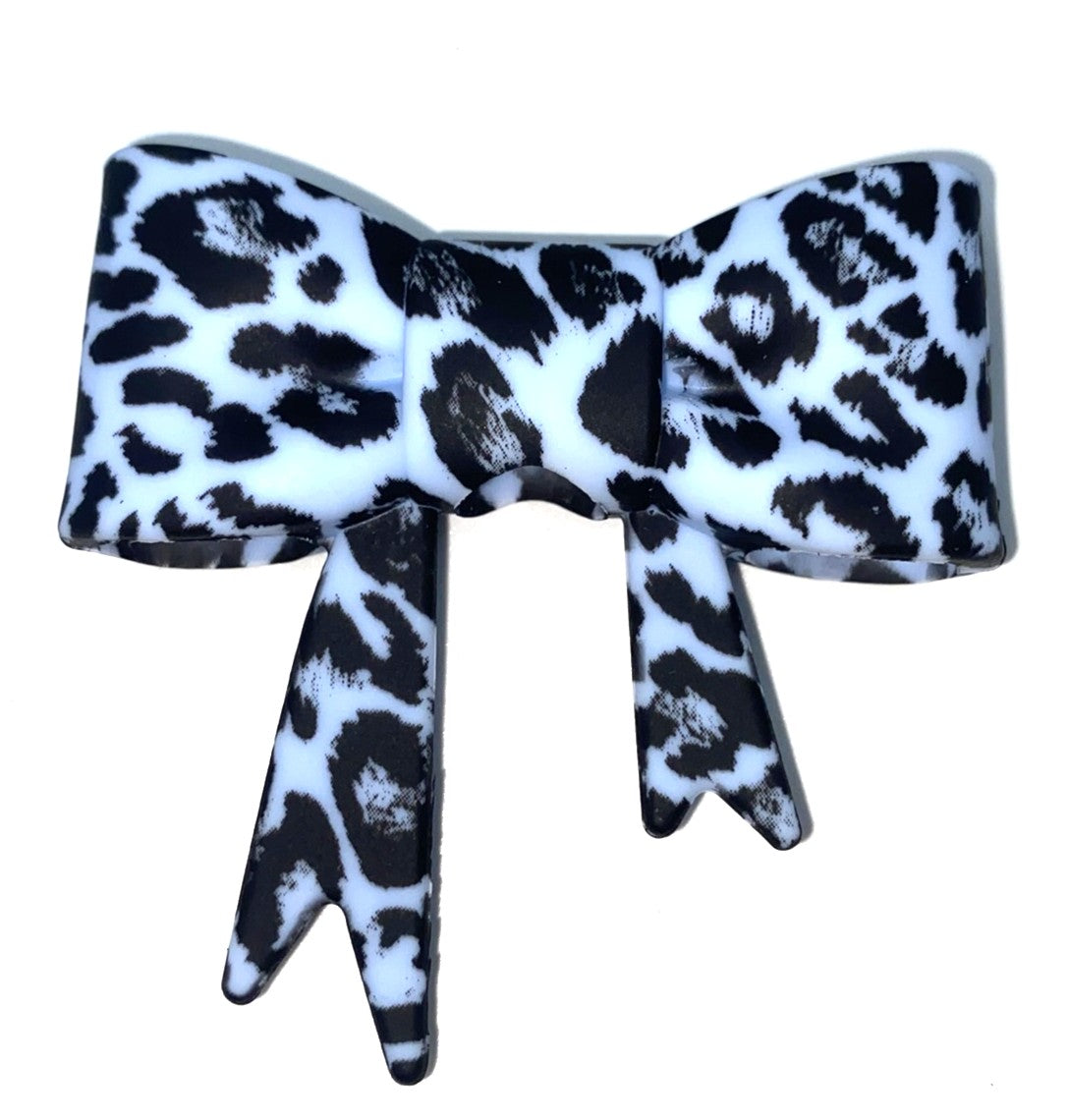Icy Blue Leopard Print Bow Straw Topper
