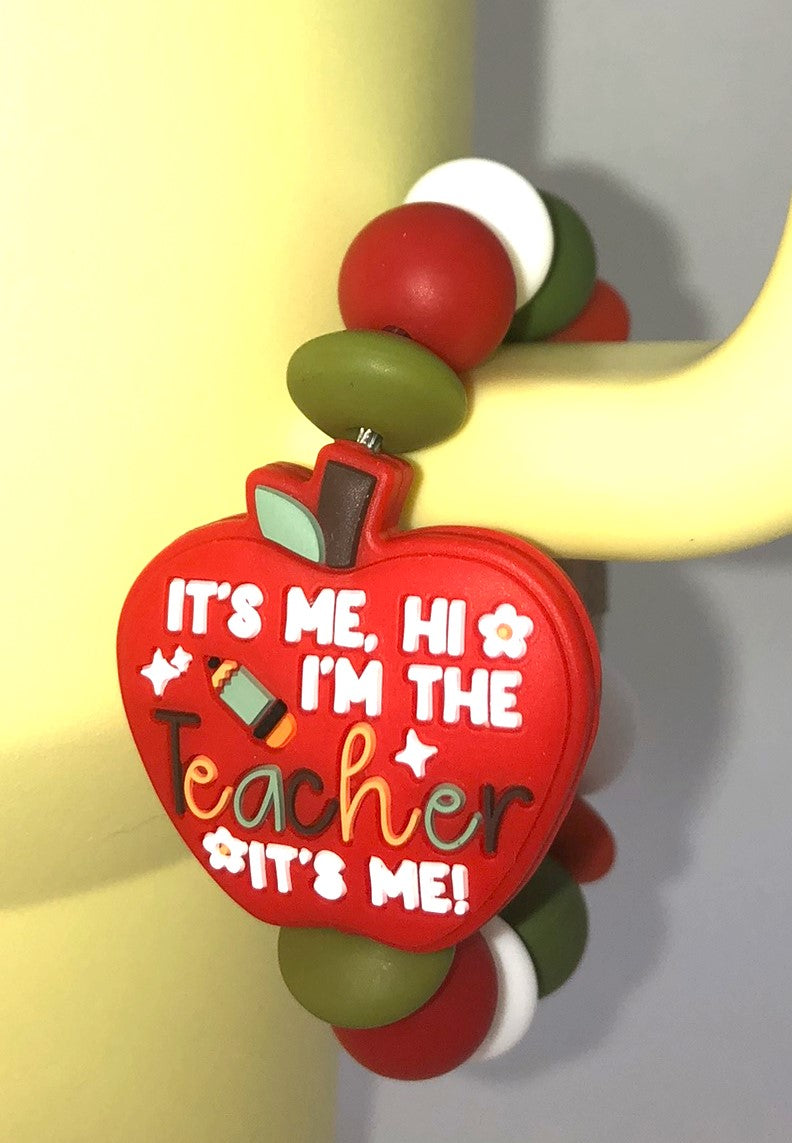 It's Me Hi I'm The Teacher It's Me Apple Stanley Tumbler Cup Handle Charm