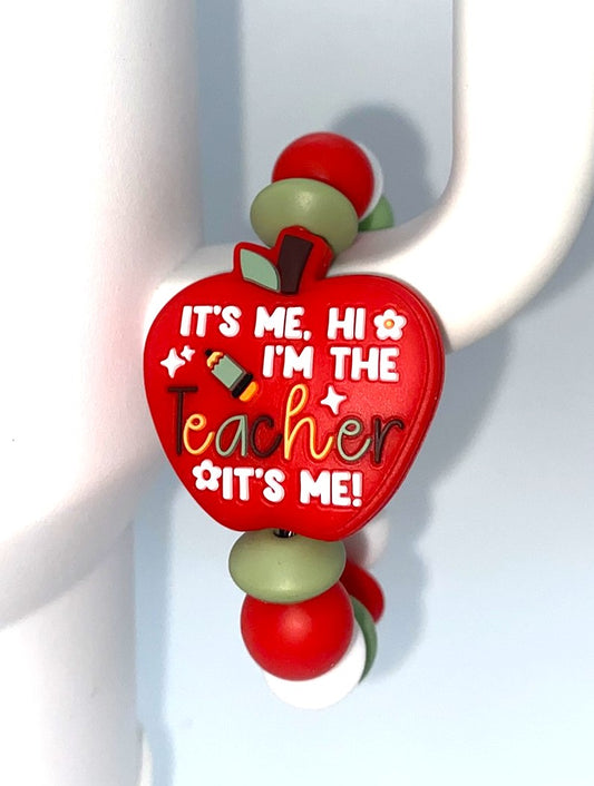 It's Me Hi I'm The Teacher It's Me Apple Stanley Tumbler Cup Handle Charm